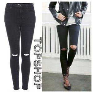 Topshop Jamie Moto Distressed Jeans Black Size 28